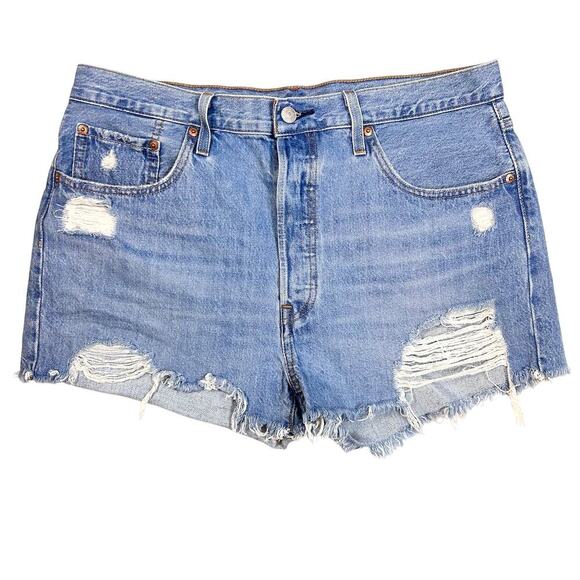 LEVIS 501 Button Fly Coastal Cowgirl Summer Grunge Festival Shorts Raw Hem 30" - Picture 2 of 7